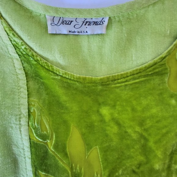 Dear Friends Boho Linen Top Vintage Women's Sz Medium Burnt Velvet Accents - Picture 14 of 14